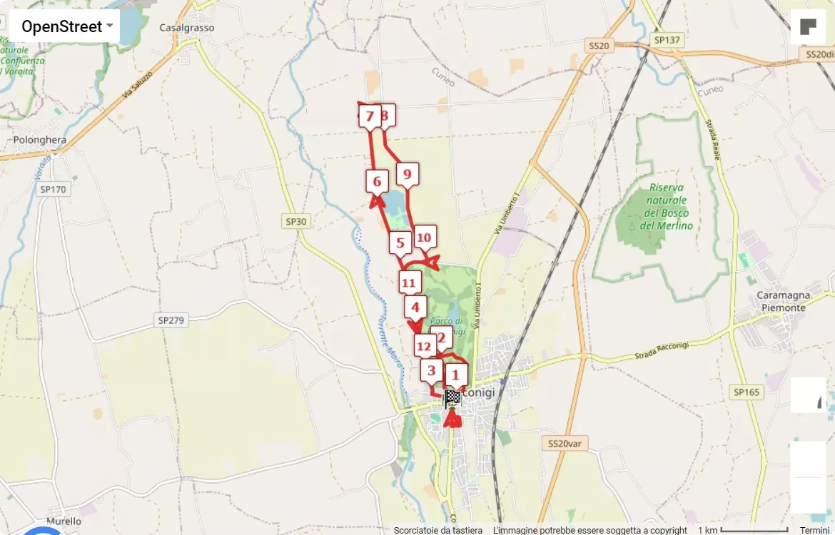 Castello di Racconigi 2024, mappa percorso gara 12.5 km