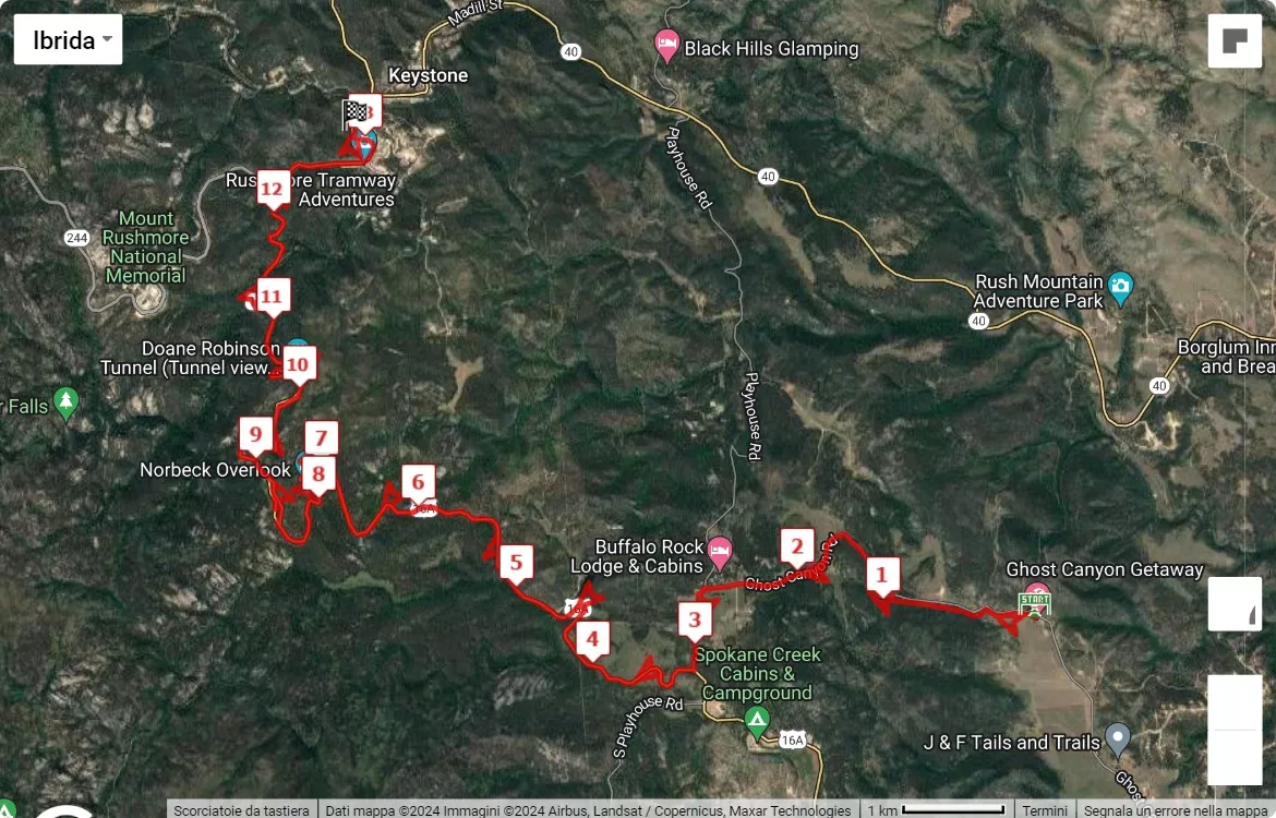 mappa percorso di gara Mount Rushmore Half Marathon 2024