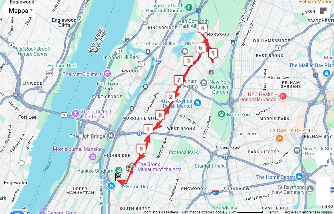 mappa percorso di gara New Balance Bronx 10 Mile