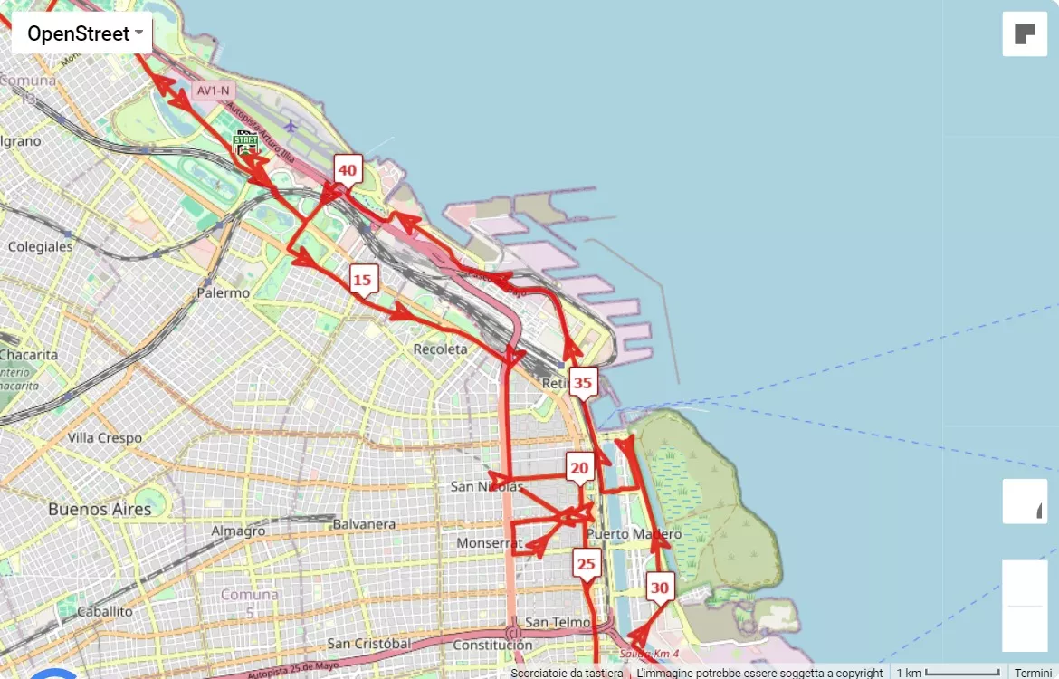 mappa percorso di gara Maratón Internacional De Buenos Aires 2024