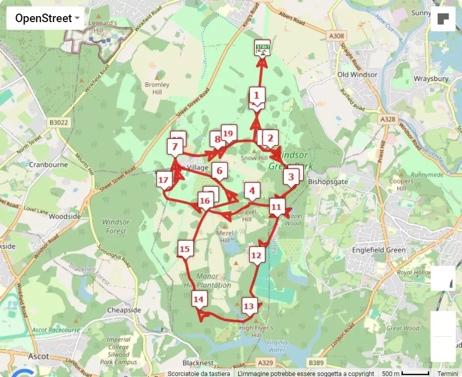 mappa percorso di gara Windsor Half Marathon 2024