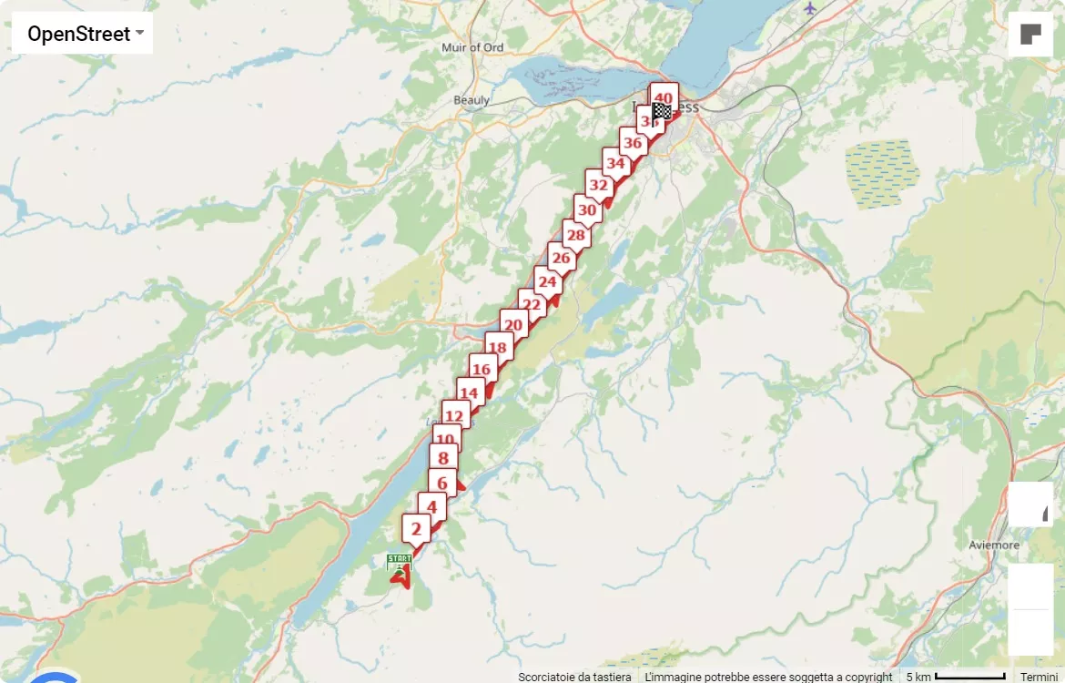 mappa percorso di gara Baxters Loch Ness Marathon 2024