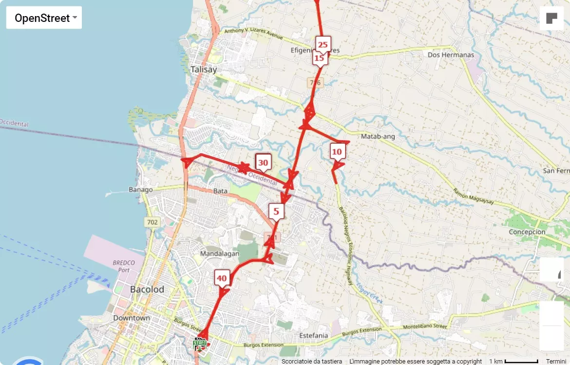 Masskara Marathon, 42.195 km race course map