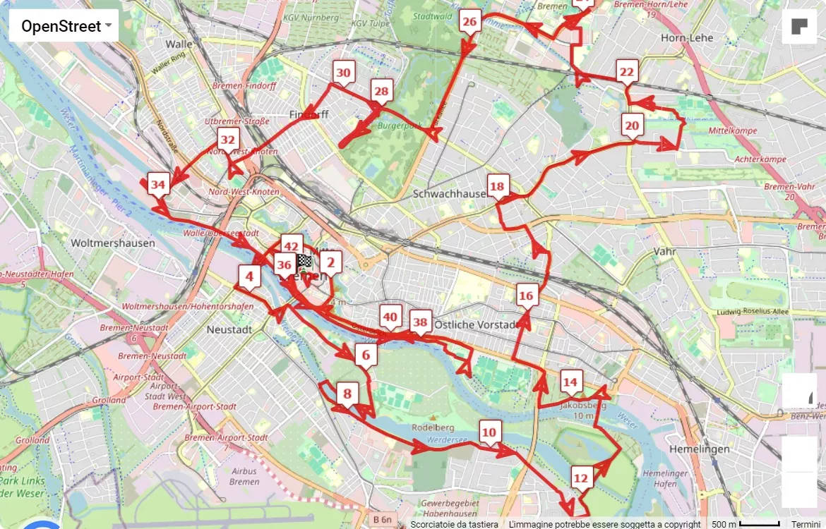 swb-Marathon Bremen 2024, 42.195 km race course map