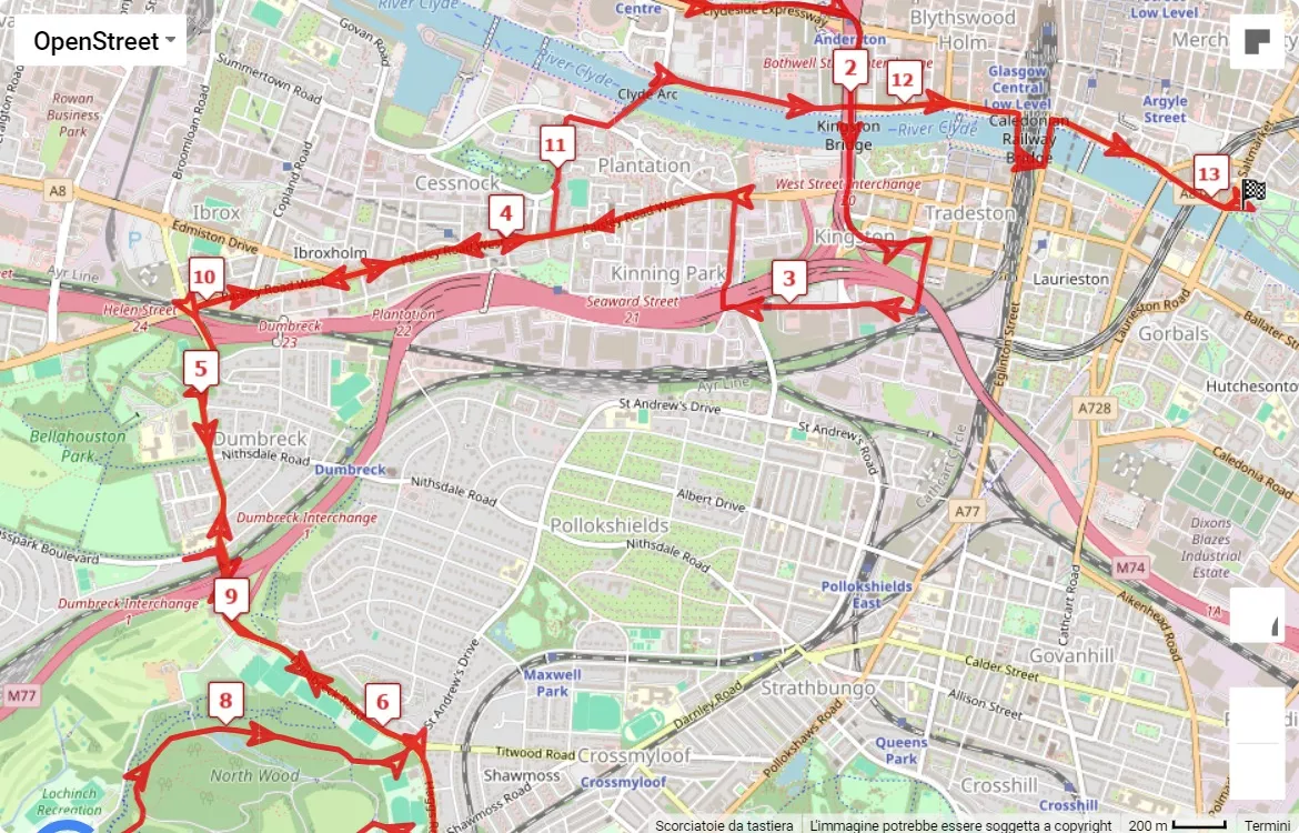 AJ Bell Great Scottish Run 2024, 21.0975 km race course map