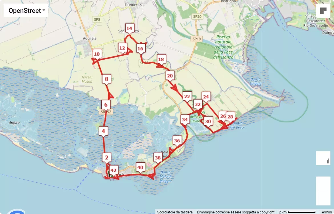 mappa percorso di gara 4th Mytho Marathon - The 42,195km of Friuli Venezia Giulia