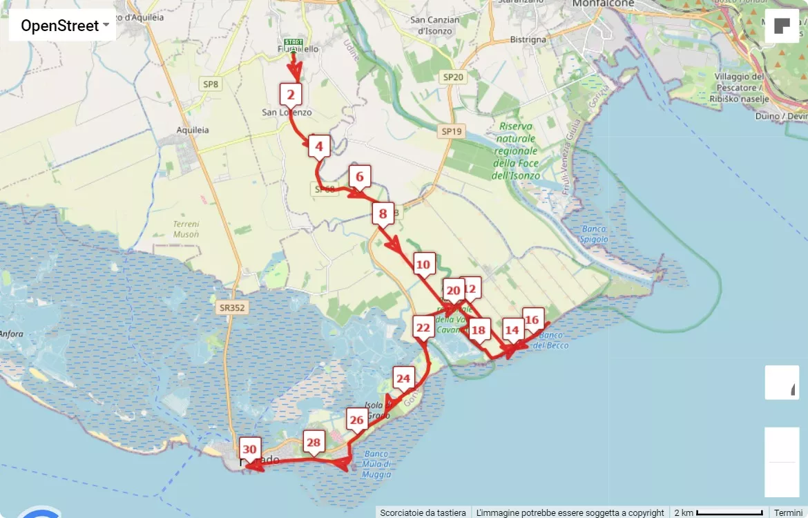 4th Mytho Marathon - The 42,195km of Friuli Venezia Giulia, 30.0975 km race course map