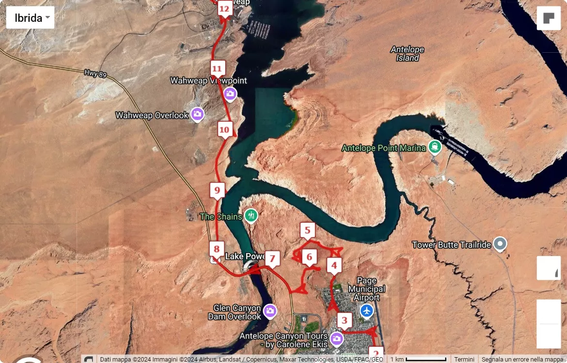 Lake Powell Half Marathon 2024, 21.0975 km race course map