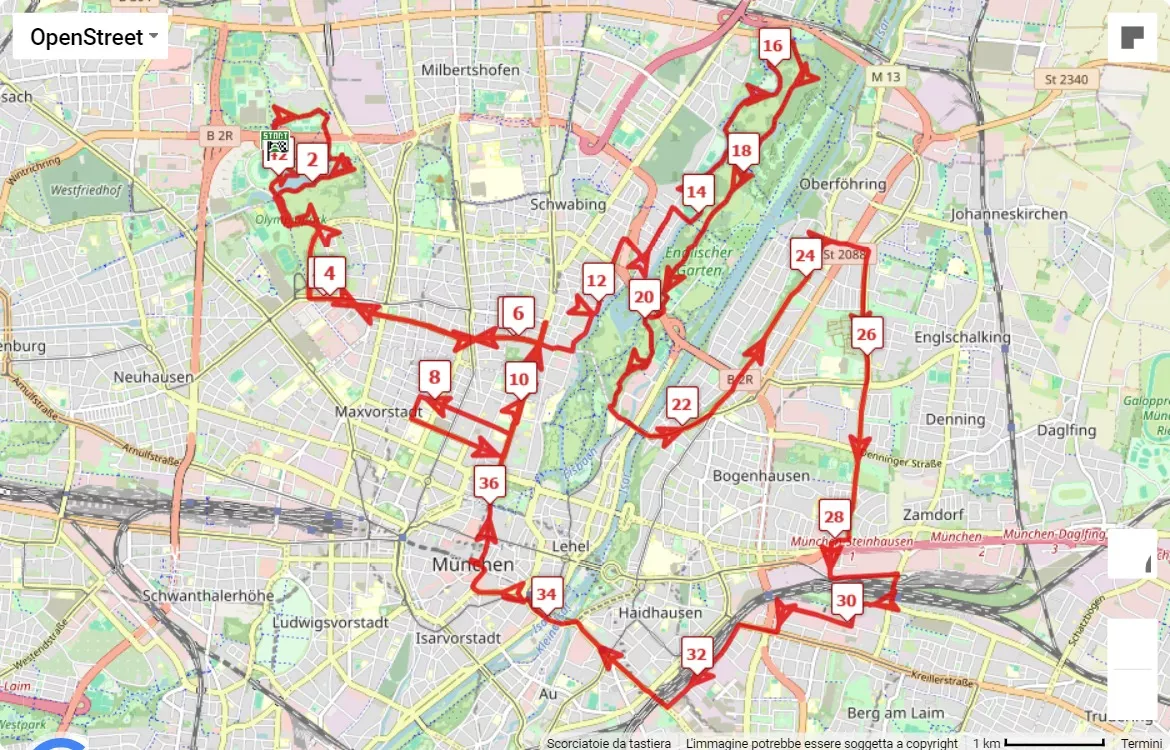 mappa percorso di gara Generali Munich Marathon 2024