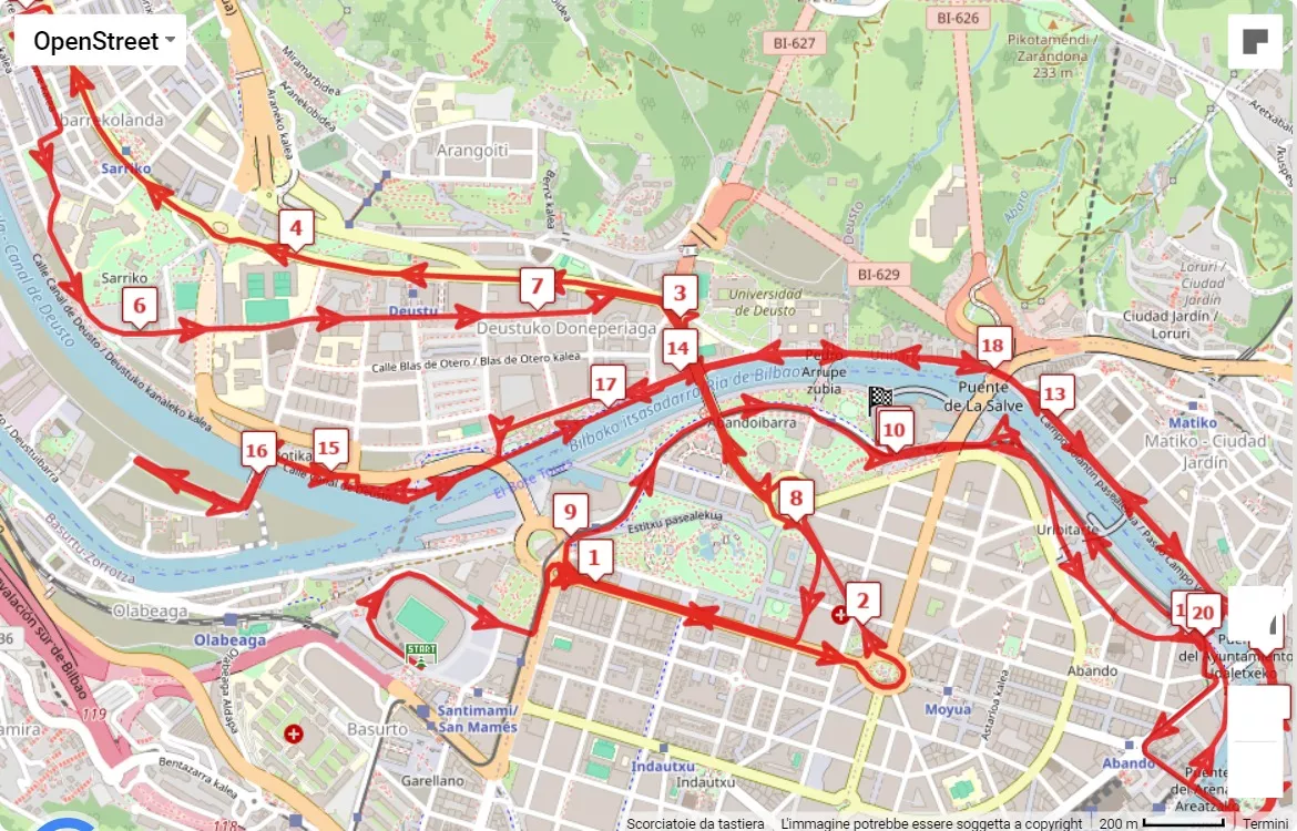 TotalEnergies Bilbao Night Marathon 2024, 21.0975 km race course map