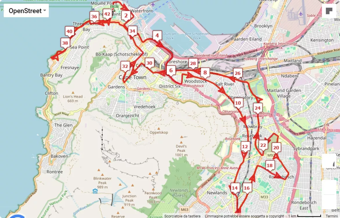 race course map Sanlam Cape Town Marathon 2024