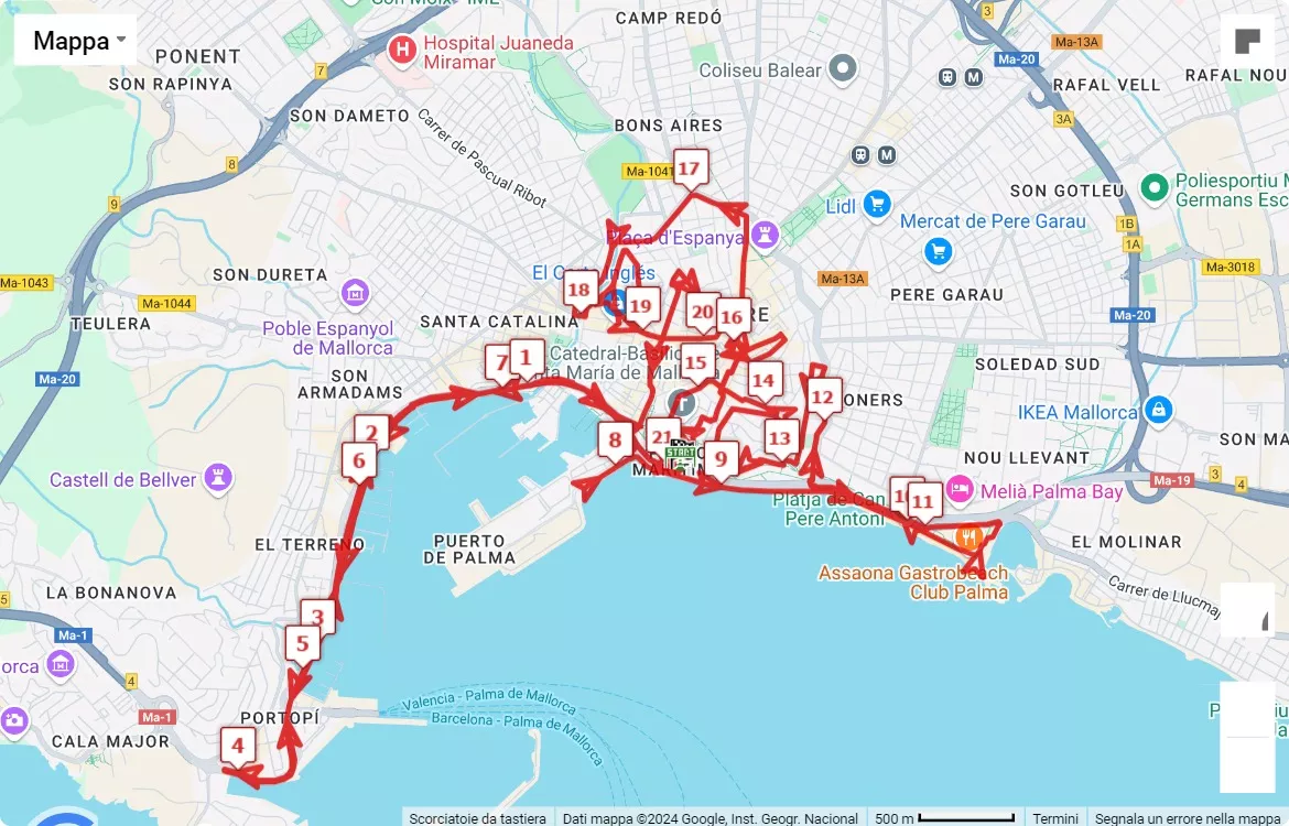 TUI Palma Marathon Mallorca, 21.0975 km race course map