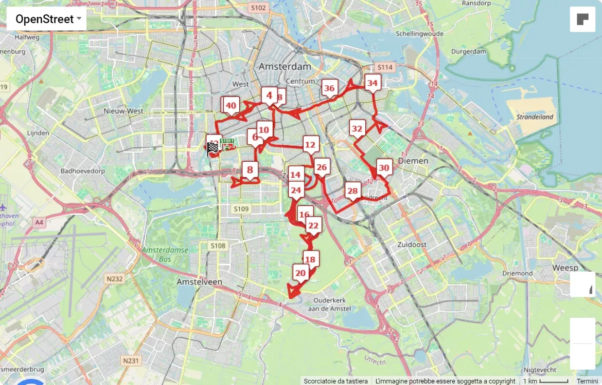 TCS Amsterdam Marathon 2024, 42.195 km race course map