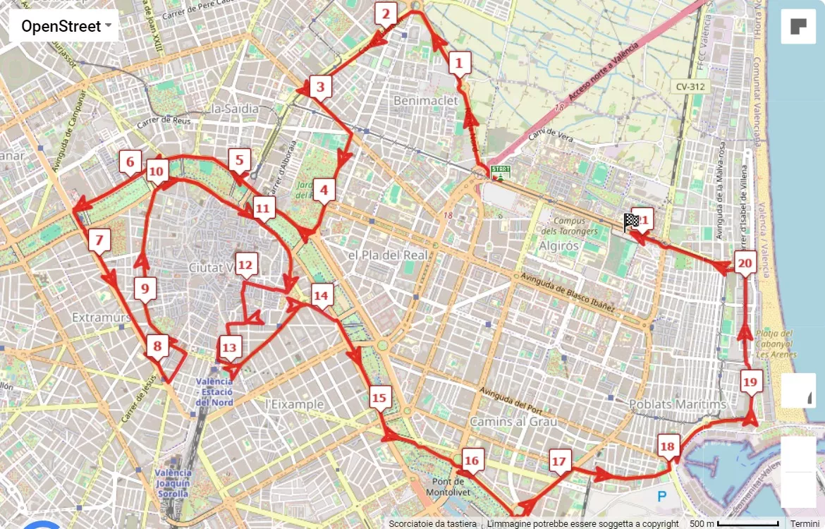 Medio Maratón Valencia 2024, 21.0975 km race course map