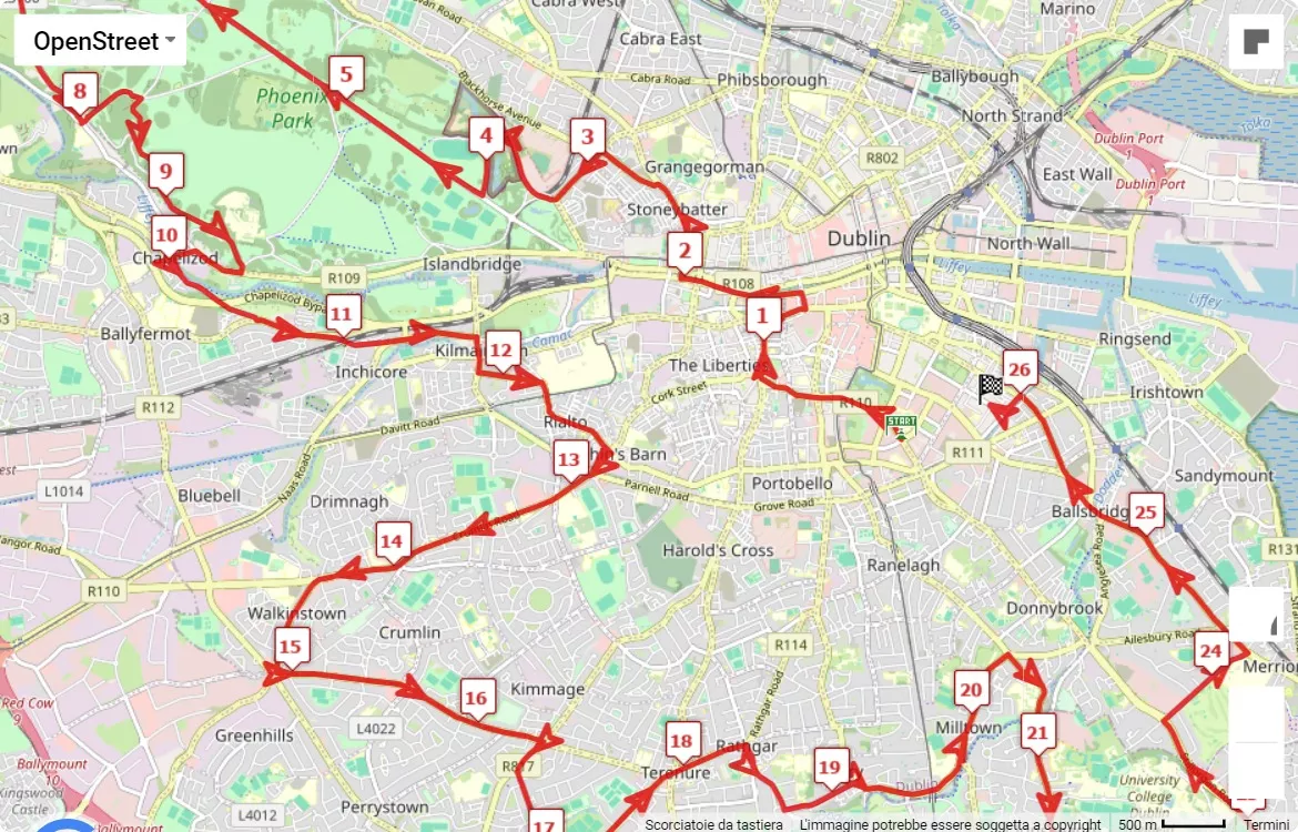 mappa percorso di gara Dublin Marathon 2024