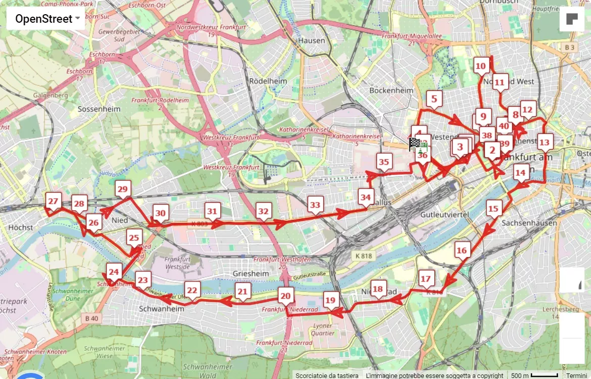 Mainova Frankfurt Marathon 2024, 42.195 km race course map