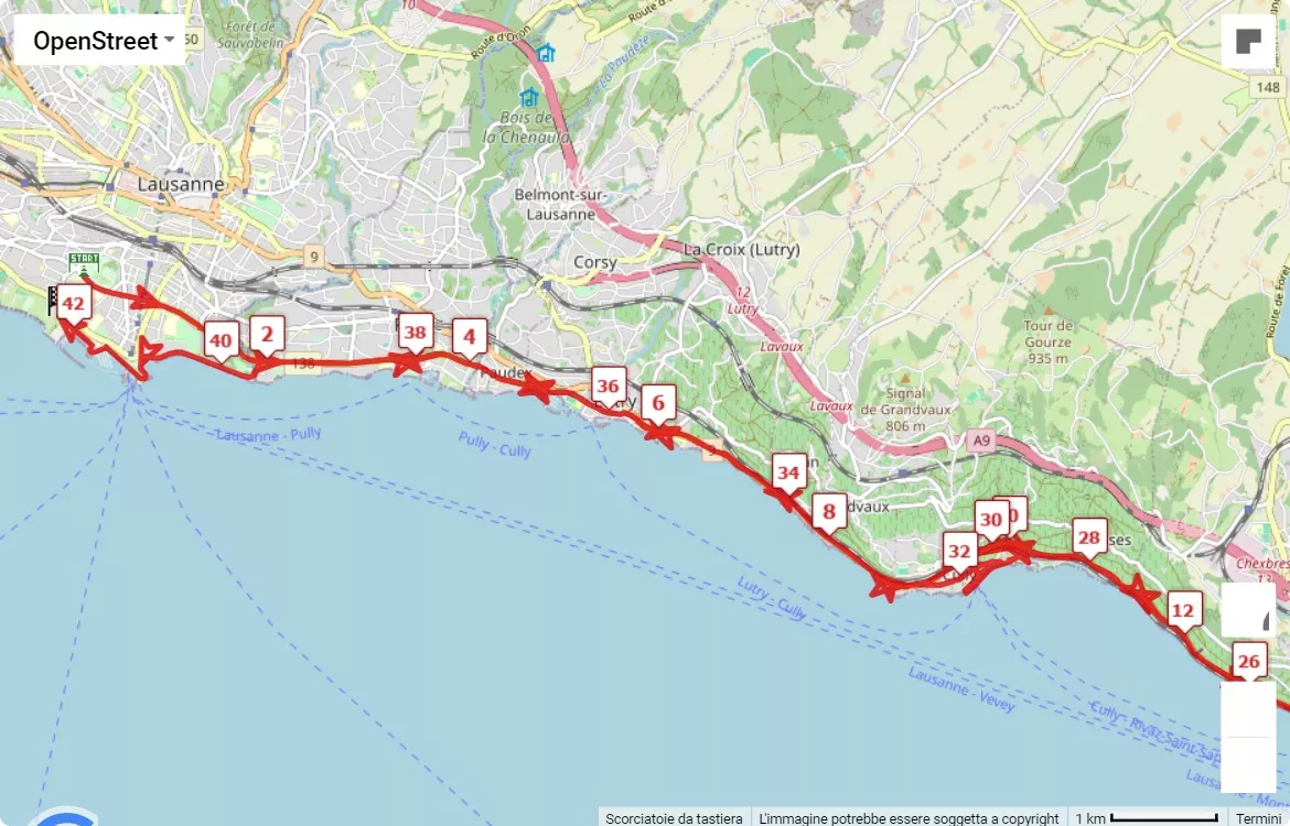 Lausanne Marathon 2024, 42.195 km race course map