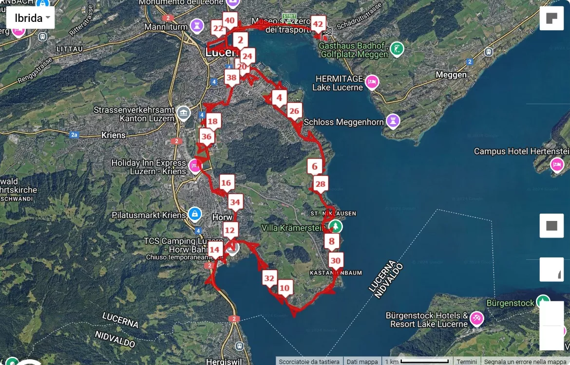 SwissCityMarathon – Lucerne 2024, 42.195 km race course map