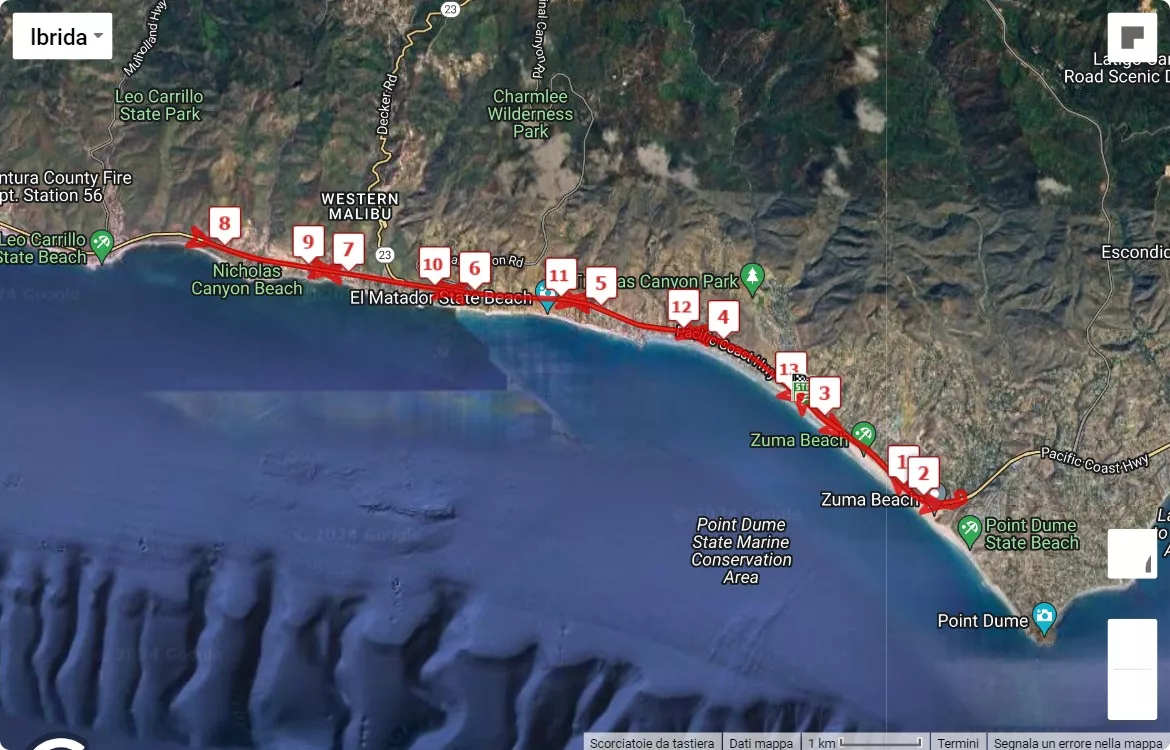 race course map Malibu Moves: 5K, Half Marathon & Kids Run