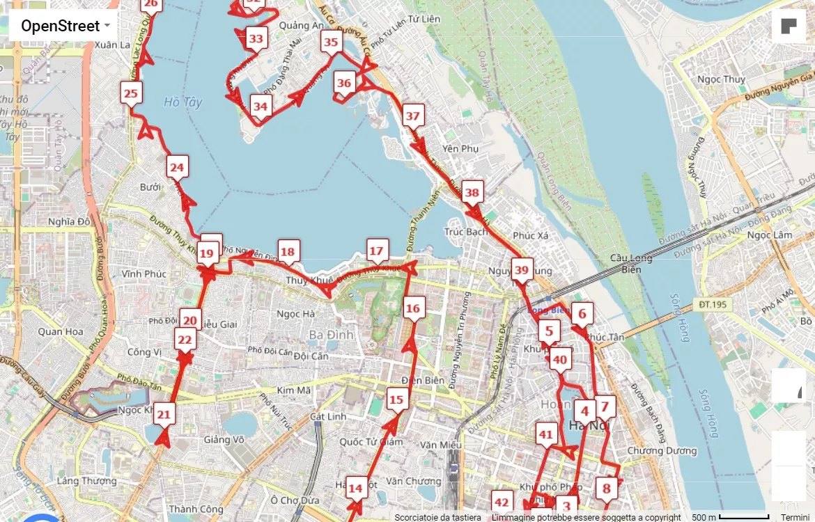 mappa percorso di gara Standard Chartered Hanoi Marathon Heritage Race 2024