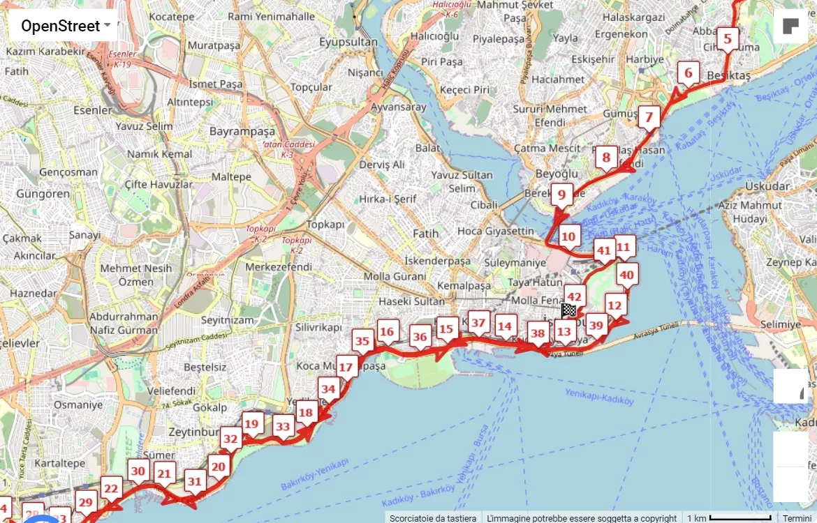 Istanbul Marathon 2024, 42.195 km race course map