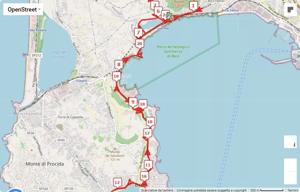 mappa percorso di gara 2° 21 Km dei Campi Flegrei