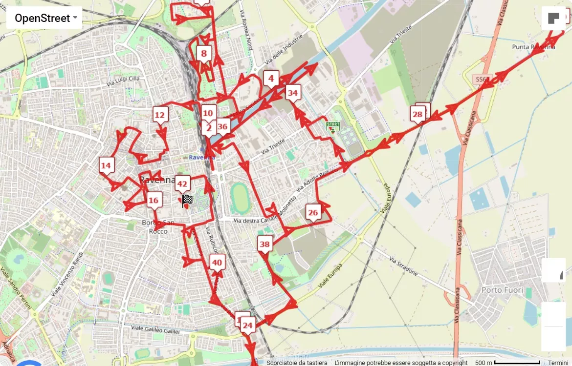 Maratona di Ravenna 2024, 42.195 km race course map