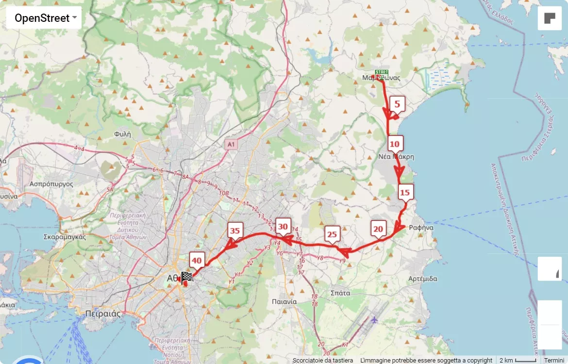 mappa percorso di gara Athens Marathon 2024