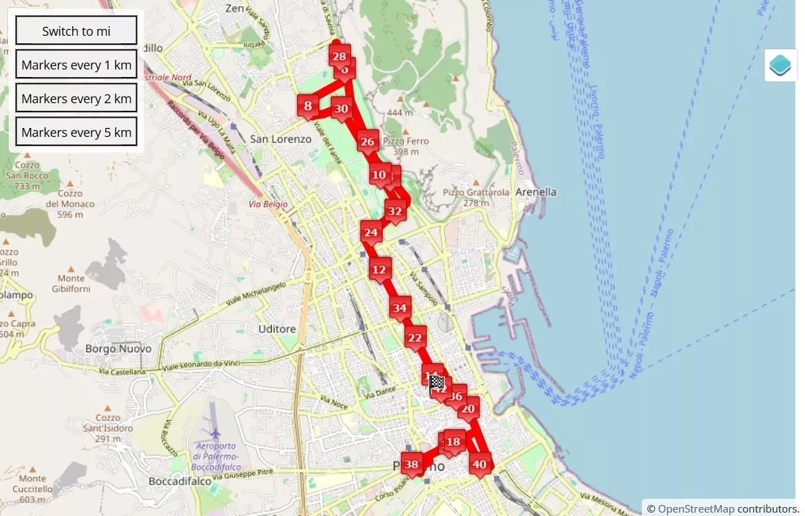 XXIX Maratona di Palermo, 42.195 km race course map