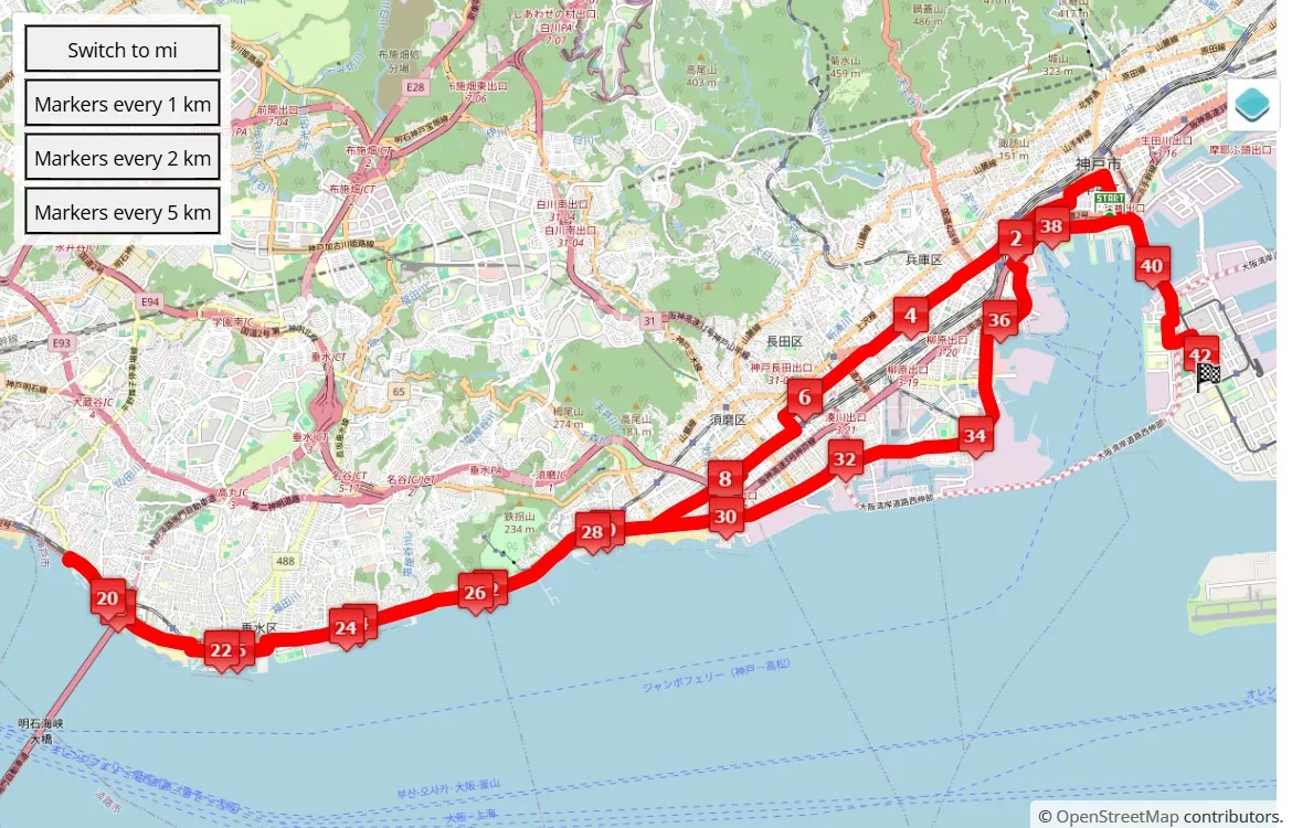 Kobe Marathon 2024 race course map