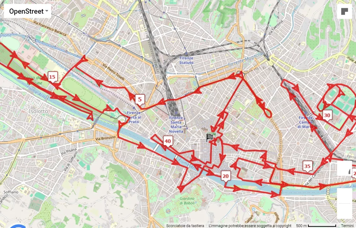 Estra Firenze Marathon 2024, 42.195 km race course map