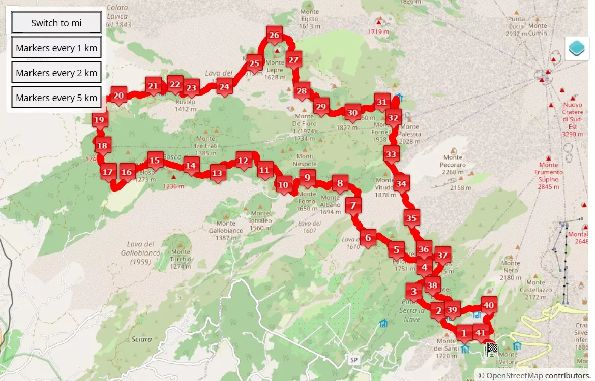 Gran Trail dell'Etna 2024, mappa percorso gara 42 km