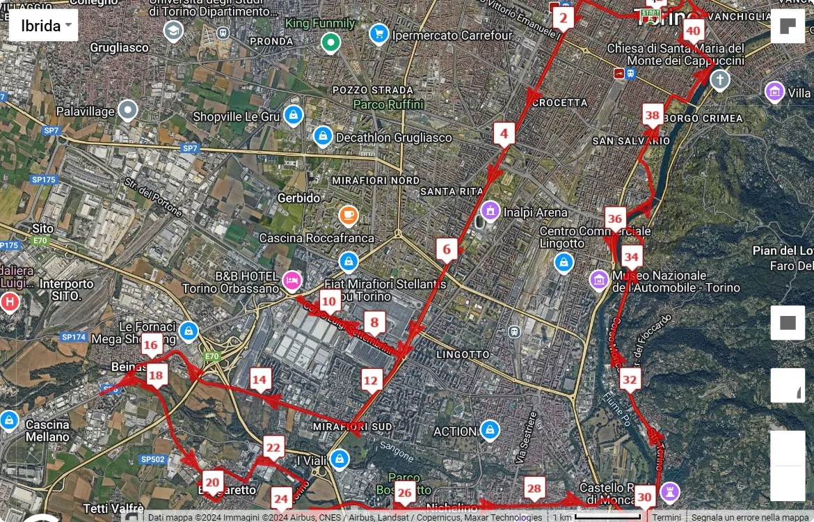 Torino City Marathon 2024, 42.195 km race course map