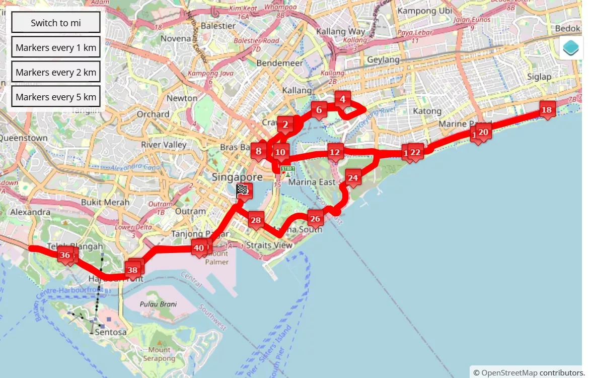 race course map Singapore Marathon 2024