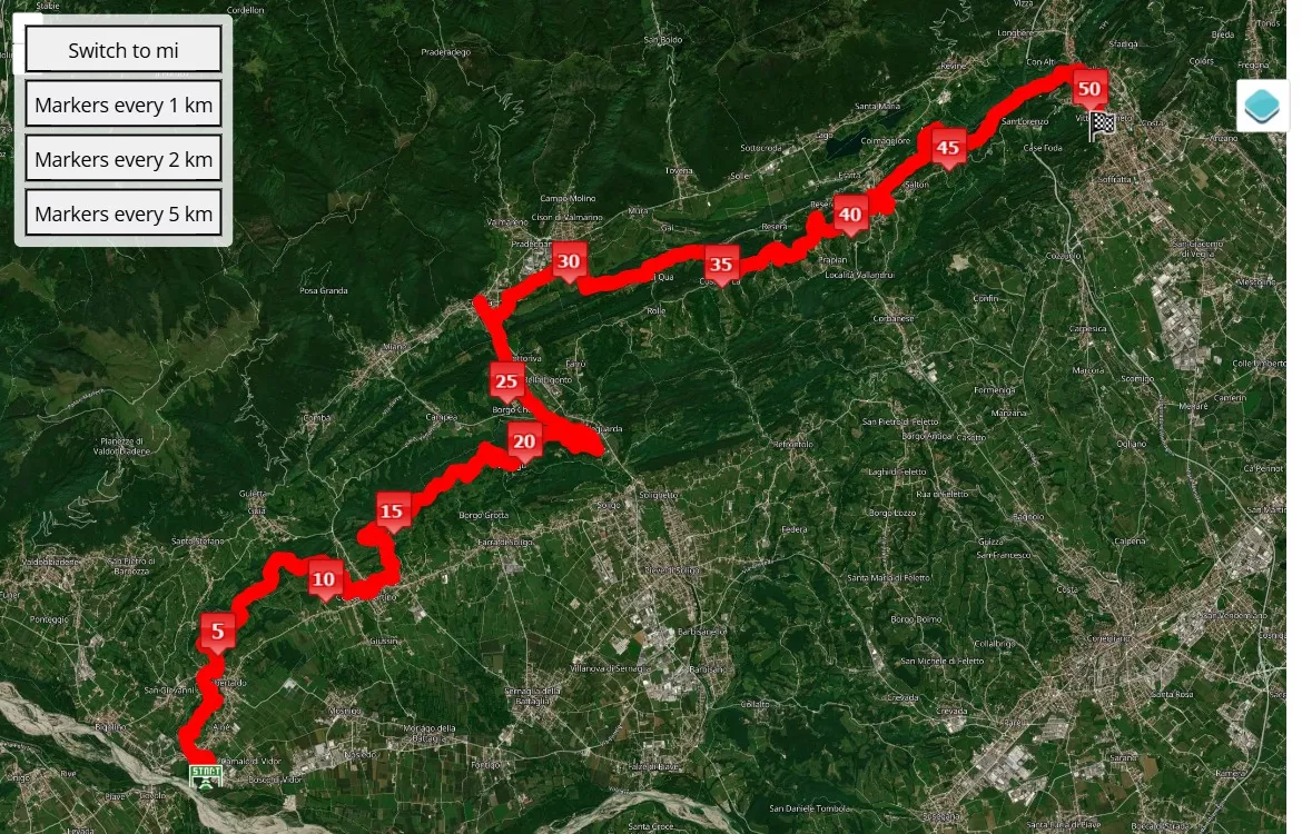 Conegliano Valdobbiadene Prosecco Running Festival 2024, 51 km race course map