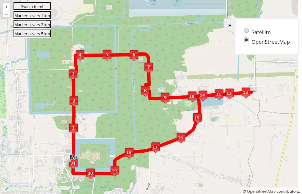 Angkor Wat International Half Marathon 2024, 21.0975 km race course map