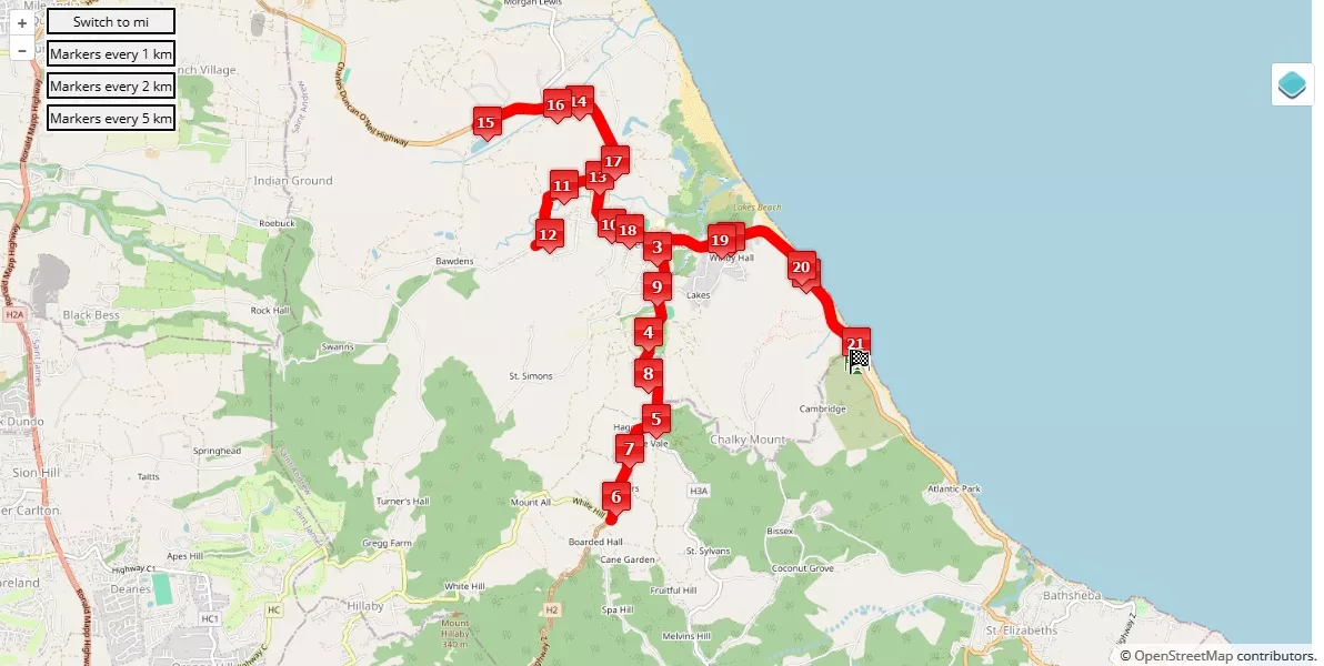 mappa percorso di gara The Barbados Marathon Weekend 2024