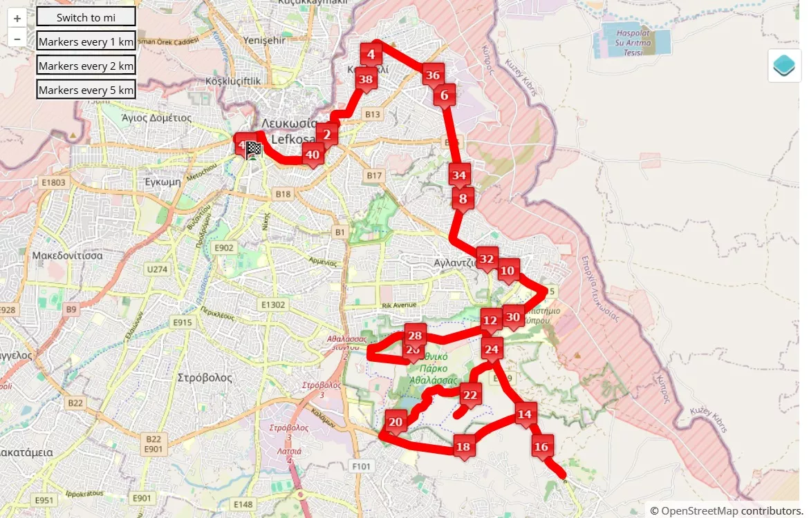 mappa percorso di gara Quantum Nicosia Marathon