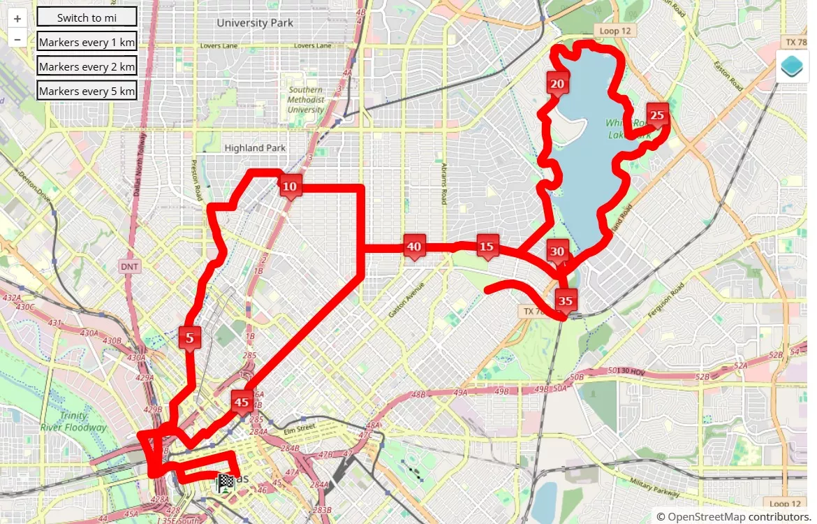 BMW Dallas Marathon race course map