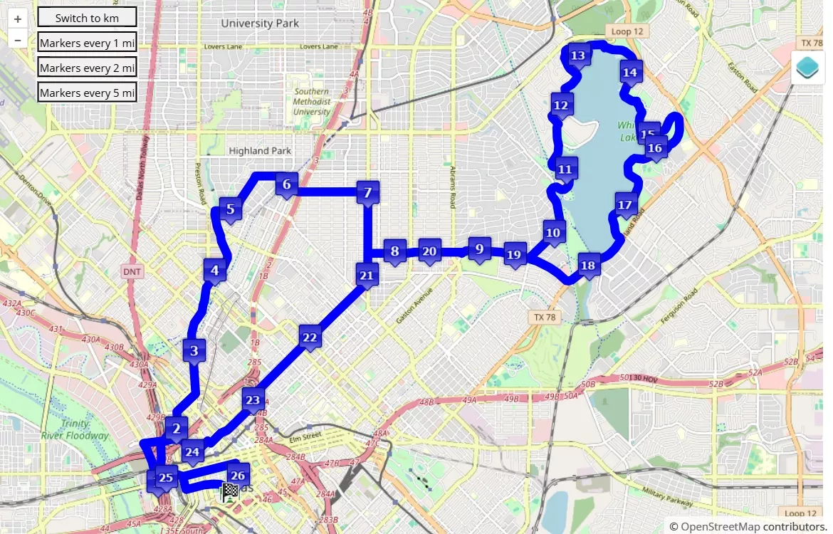 BMW Dallas Marathon, mappa percorso gara 42.195 km