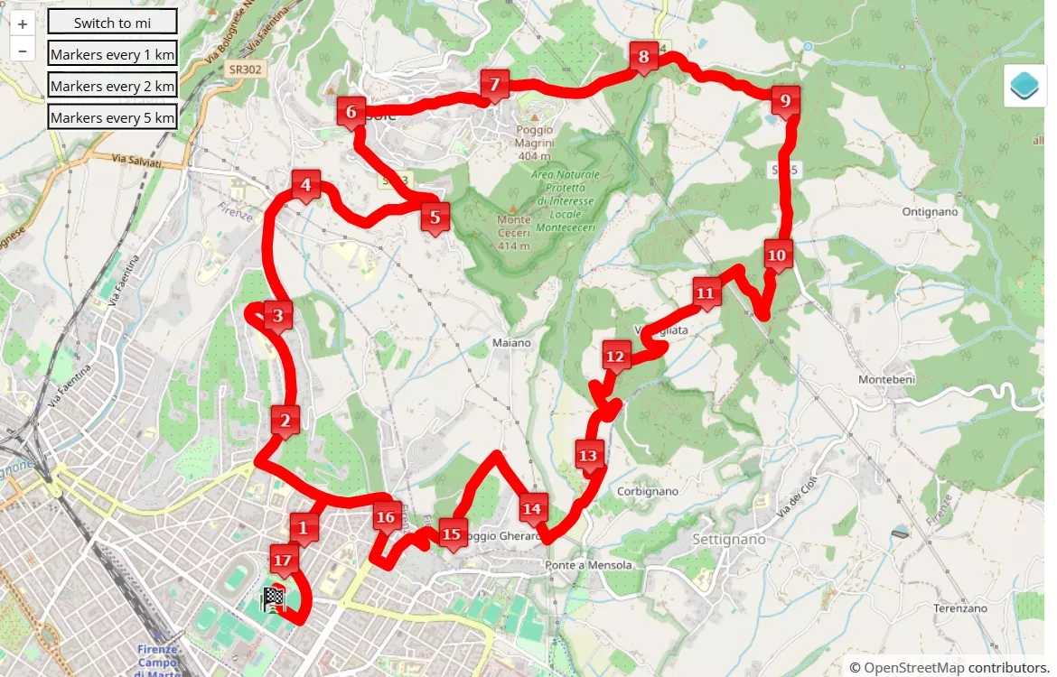 race course map Firenze-Fiesole-Firenze 2024