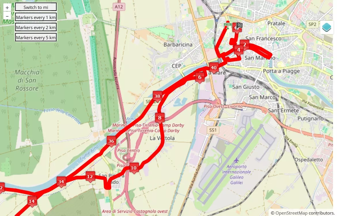 mappa percorso di gara Maratona di Pisa 2024