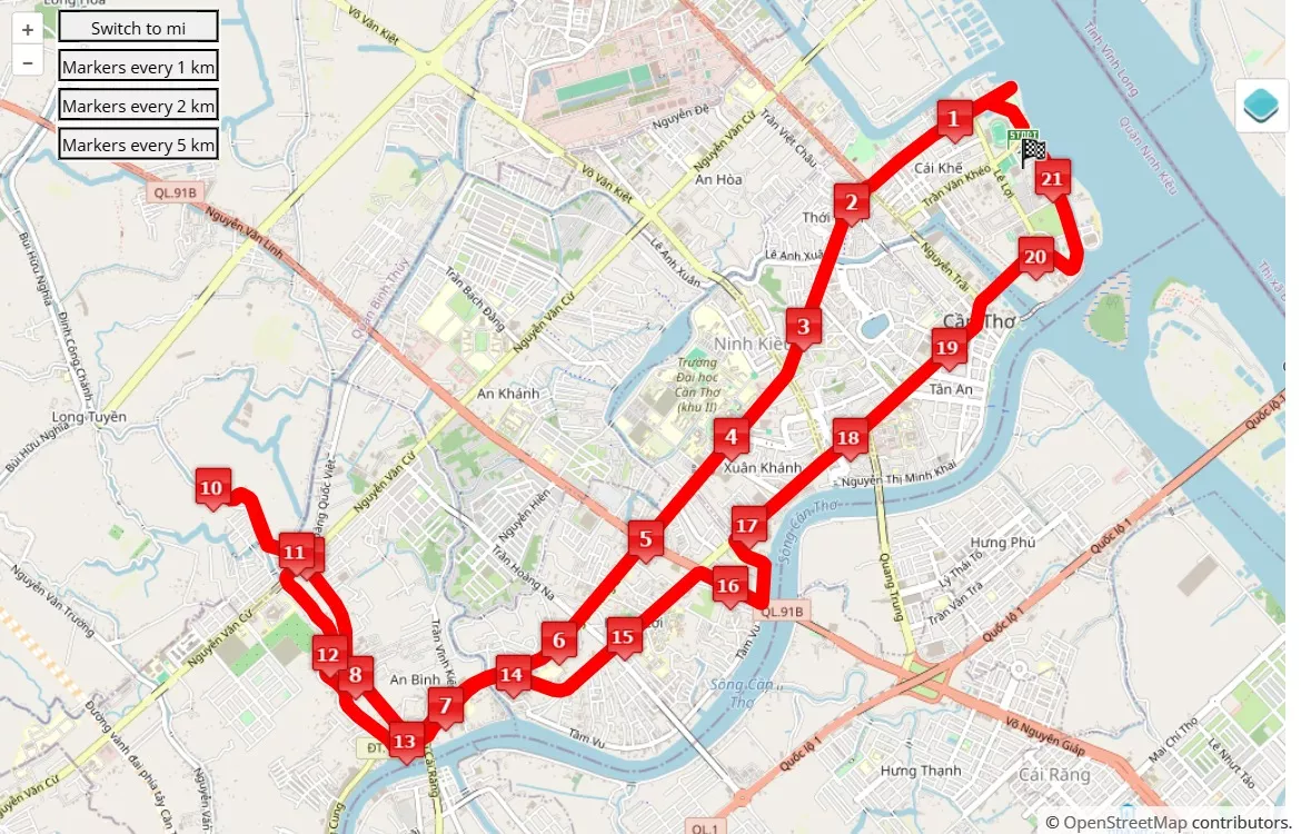 Can Tho Heritage Marathon 2024, mappa percorso gara 21.0975 km