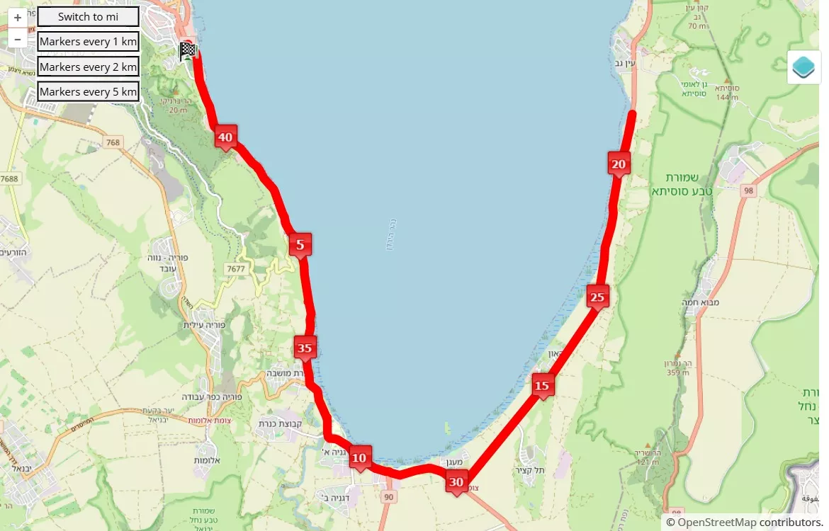 mappa percorso di gara Sea of Galilee Winner Marathon 2025