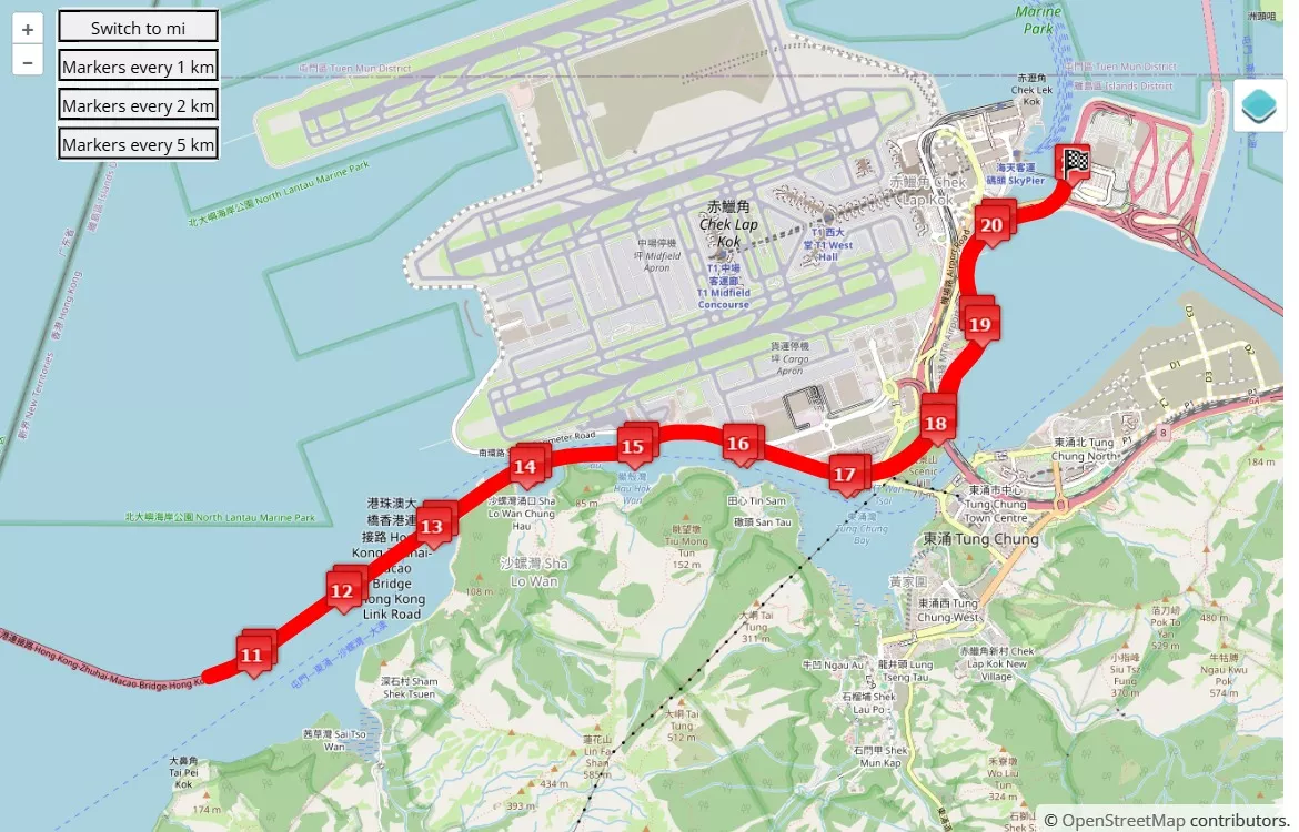 mappa percorso di gara Hong Kong Zhuhai Macao Bridge Half Marathon 2025