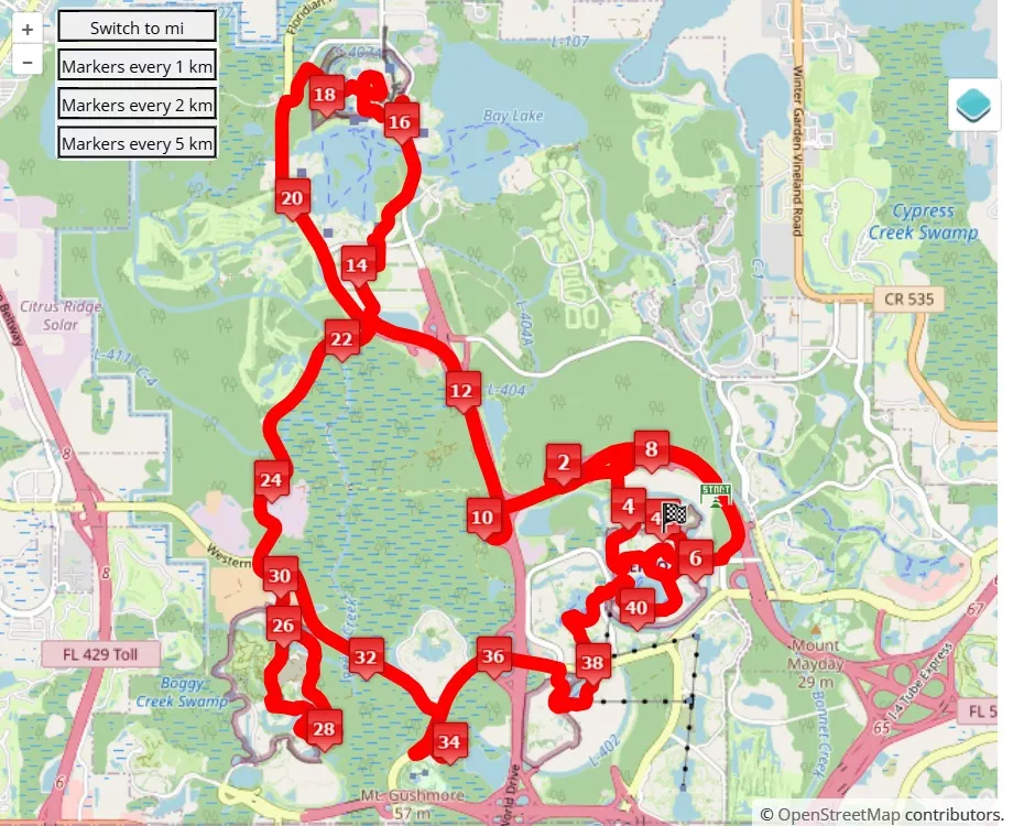 mappa percorso di gara Walt Disney World Marathon Weekend 2025