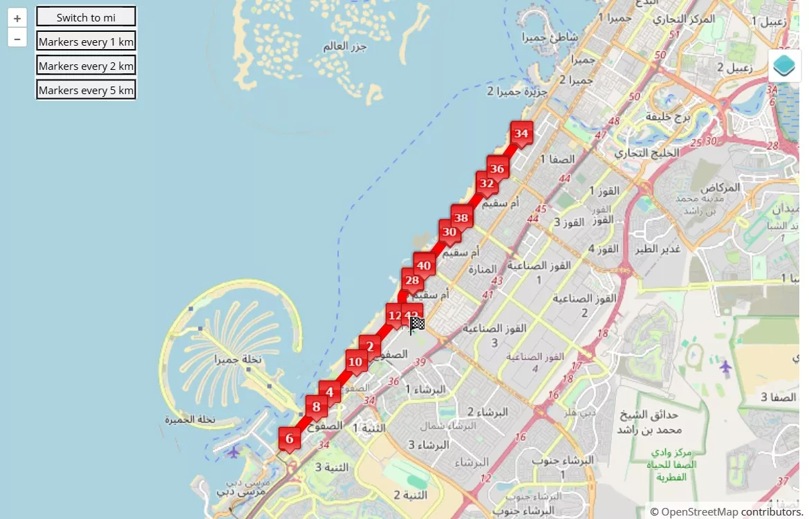 mappa percorso di gara Dubai Marathon 2025