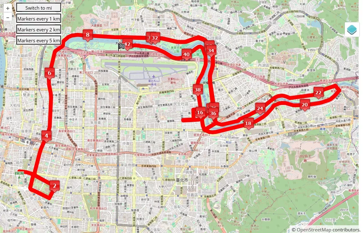 mappa percorso di gara Standard Chartered Taipei Charity Marathon 2025