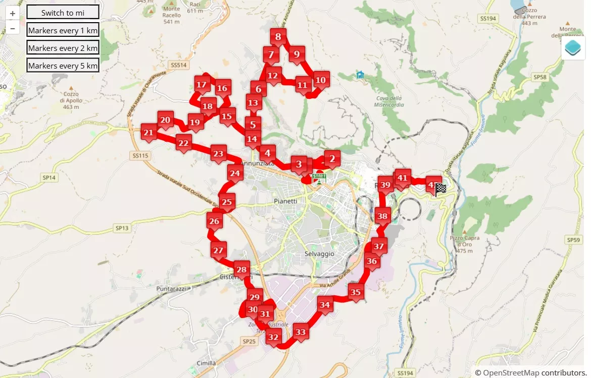 mappa percorso di gara Maratona di Ragusa 2025