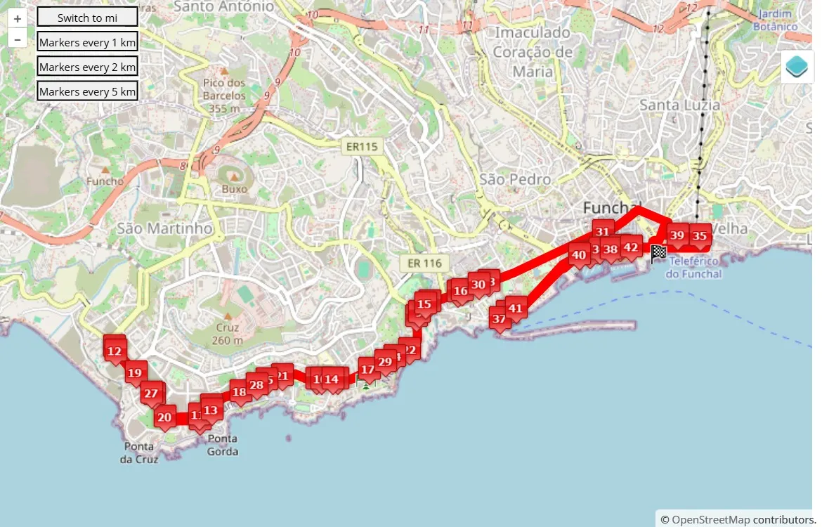 race course map Maratona do Funchal 2025